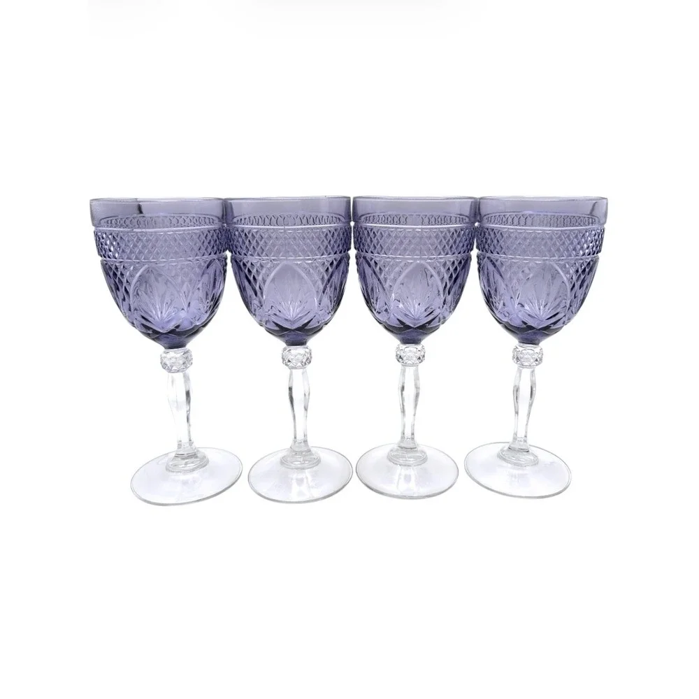 Set 4 Cristal D'Arques Durand Antique Amethyst Crystal Water Goblets 8